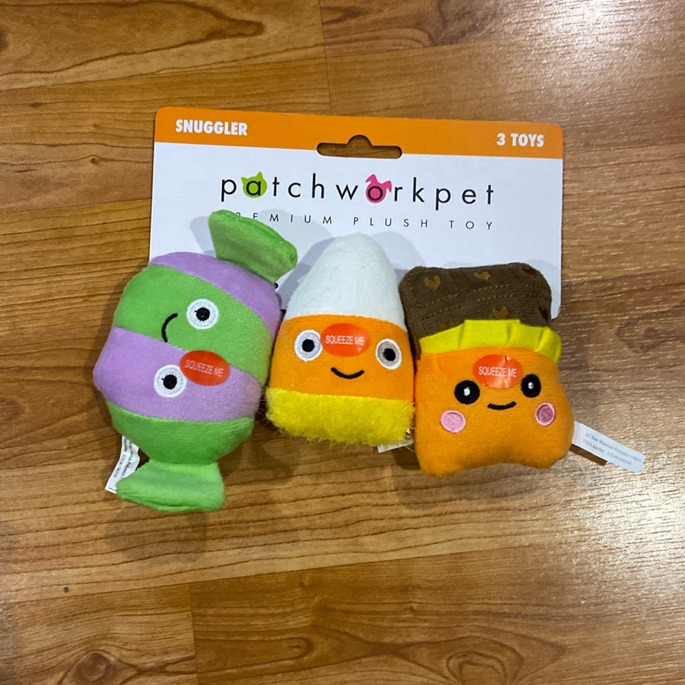 Patchwork~  Set Of  3 Little Dog Toy with Squeaker ~
